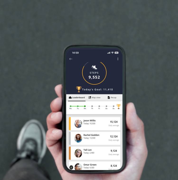 Workplace step challenge app leaderboard screen